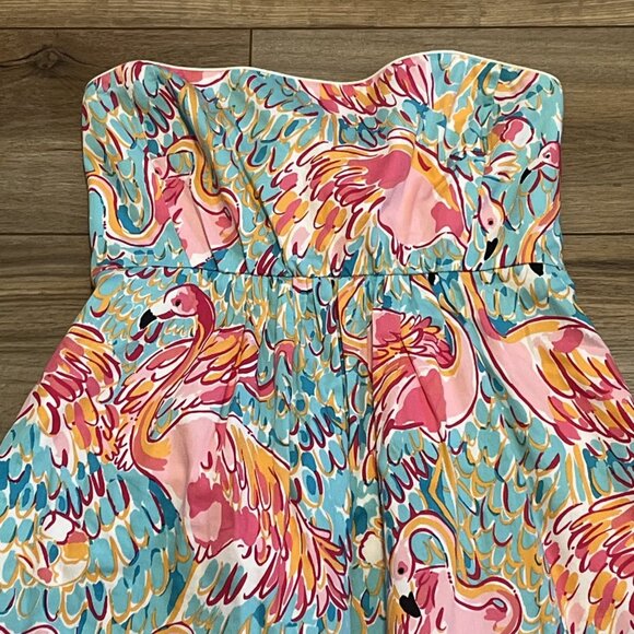 Lilly Pulitzer Wyatt Strapless Mini Dress SZ 4 Pink Blue Peel and Eat Flamingo - Picture 2 of 16
